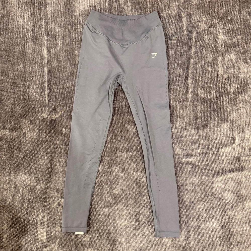 Gymshark Energy Seamless Leggings Womens Small Blue Gray High Waist Eyelet Yoga